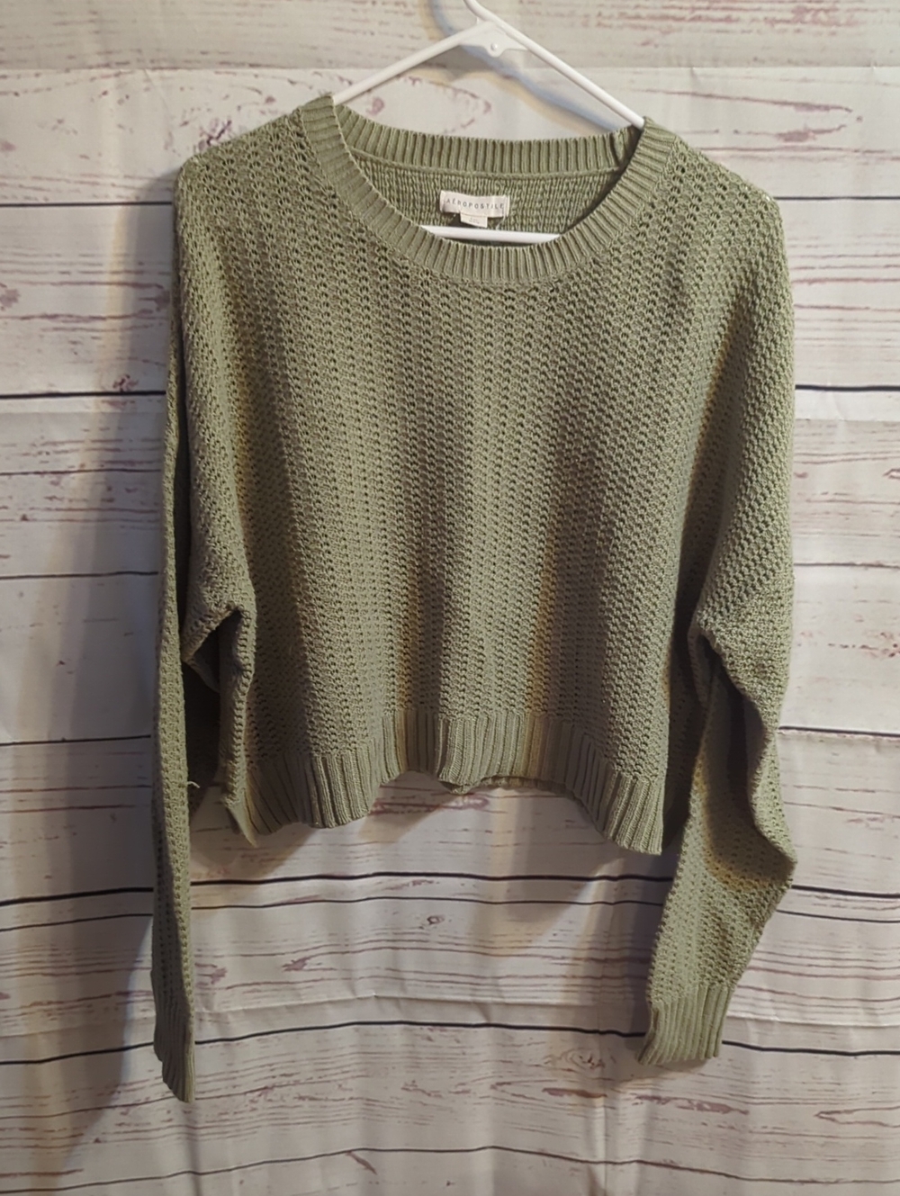 Aeropostale Olive Green Crew Neck Knit Sweater